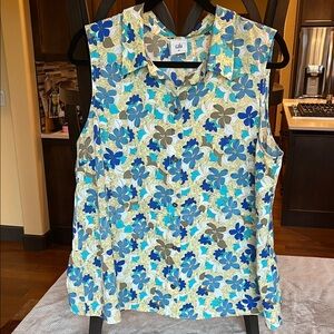 CAbi Blue and Brown Floral Blouse